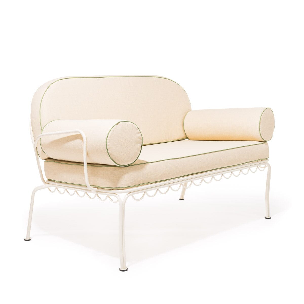 The Al Fresco Love Seat in Elsa Cream | Antique White Frame Bundle Business & Pleasure Co. 