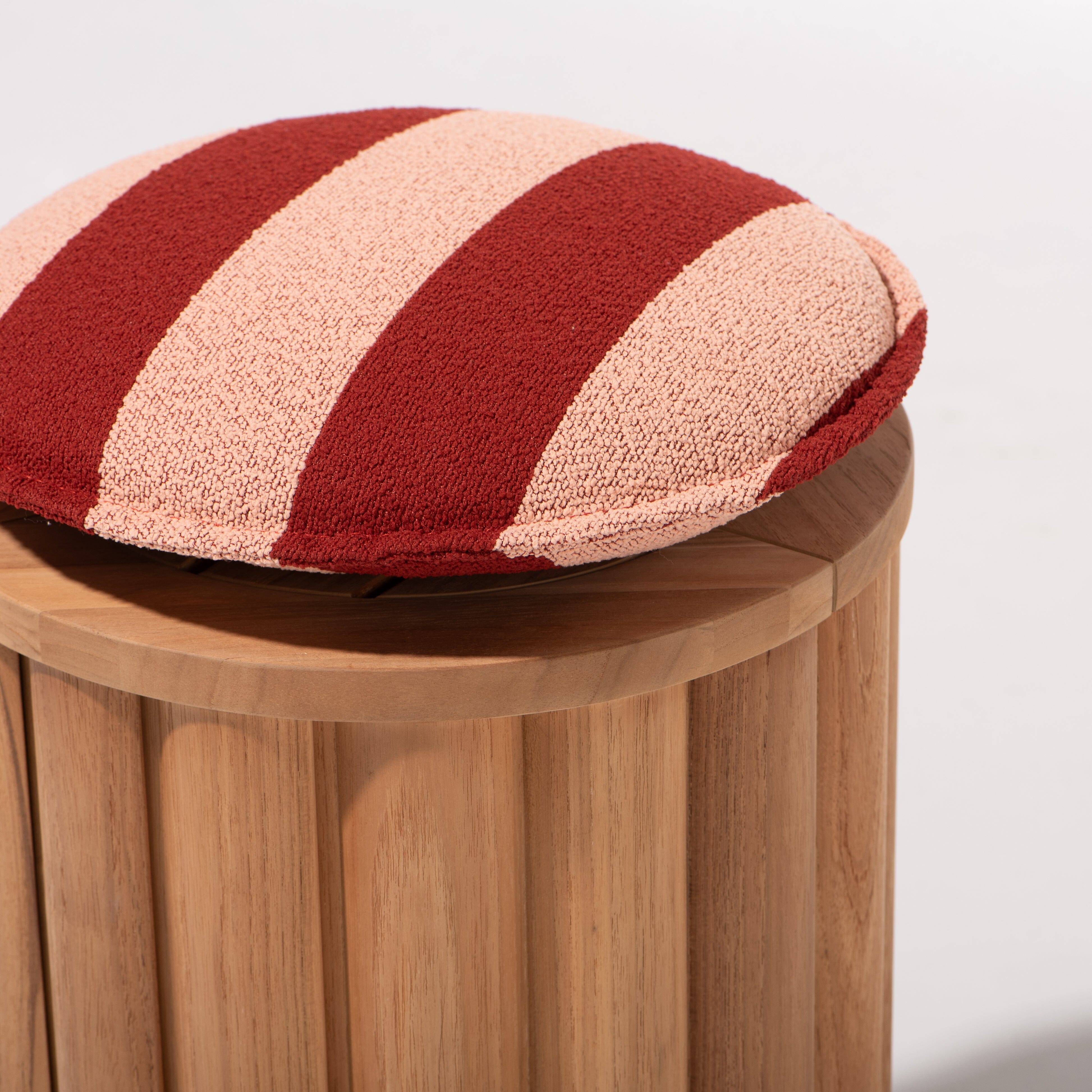 Daisy Teak Stool in Terry Terracotta Stripe | Teakwood Frame Daisy Stool Kit Business & Pleasure Co. 