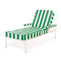 The Waterhouse Sun Lounger in Crew Canyon Green Stripe | Antique White Frame Bundle Business & Pleasure Co. 