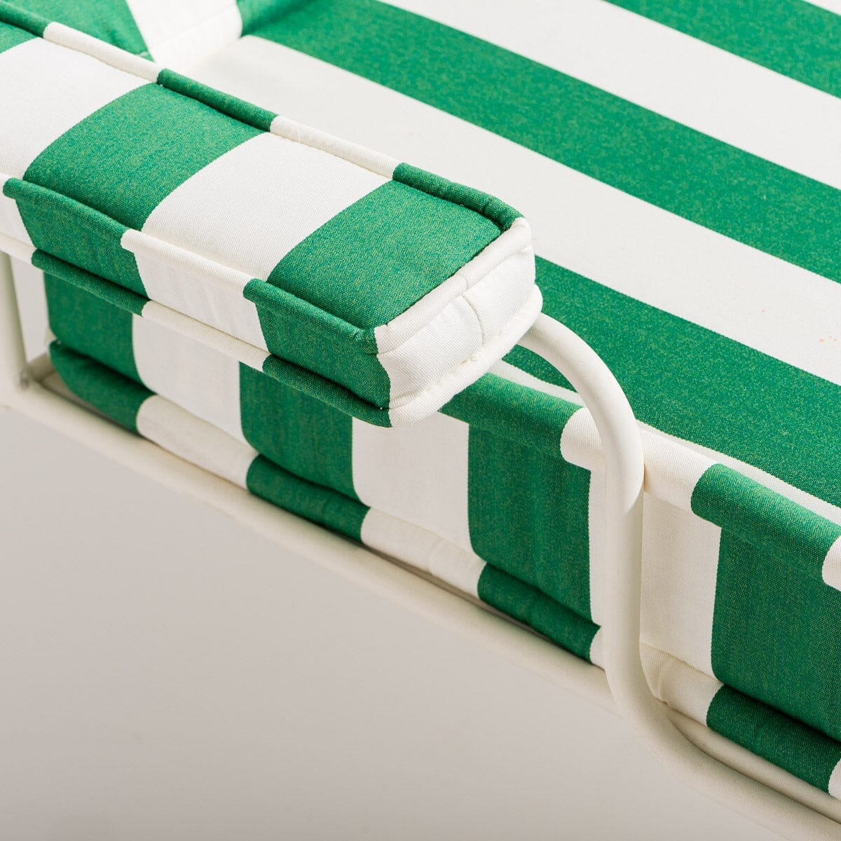 The Waterhouse Sun Lounger in Crew Canyon Green Stripe | Antique White Frame Bundle Business & Pleasure Co. 
