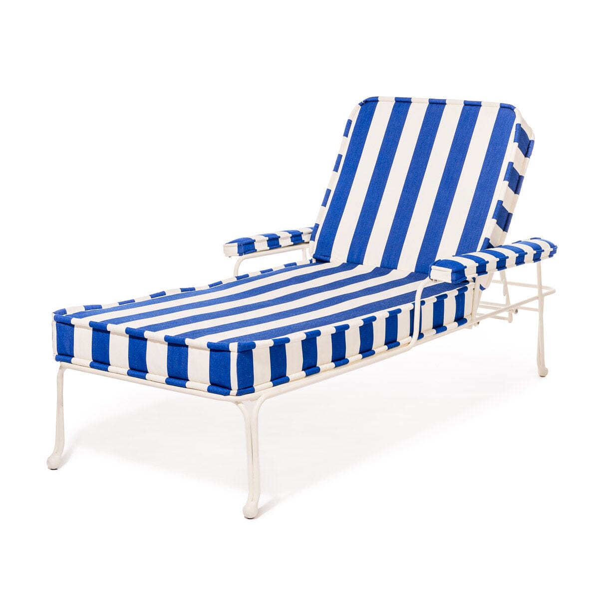 The Waterhouse Sun Lounger in Crew Mediterranean Blue Stripe | Antique White Frame Bundle Business & Pleasure Co. 