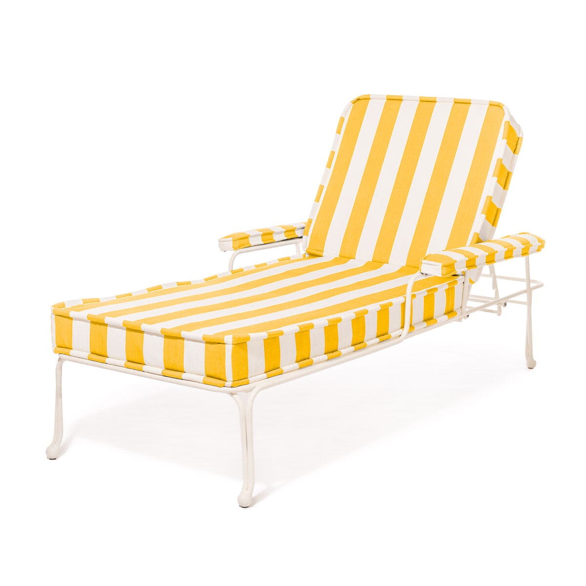 The Waterhouse Sun Lounger in Crew Mimosa Yellow Stripe | Antique White Frame Bundle Business & Pleasure Co. 