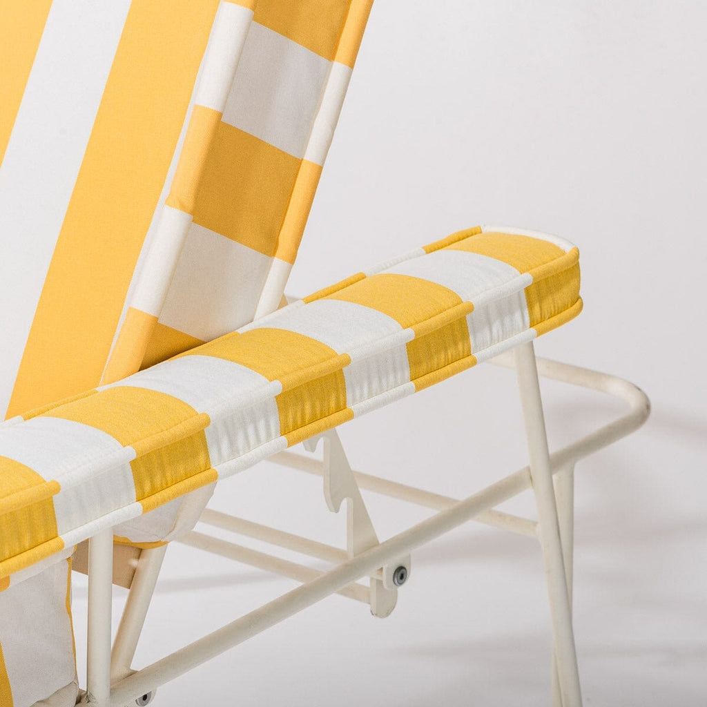 The Waterhouse Sun Lounger in Crew Mimosa Yellow Stripe | Antique White Frame Bundle Business & Pleasure Co. 