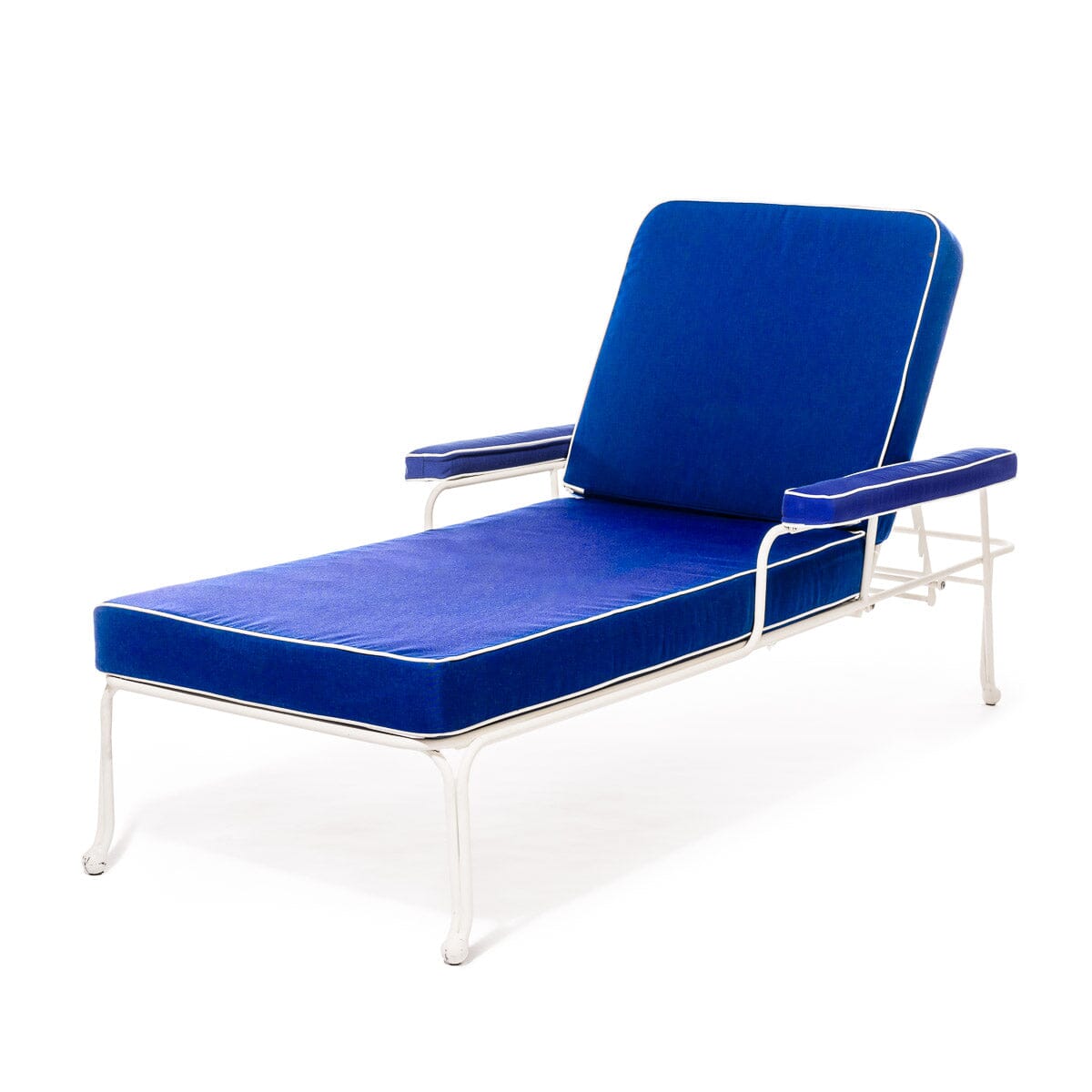 The Waterhouse Sun Lounger in Rivie Mediterranean Blue | Antique White Frame Bundle Business & Pleasure Co. 