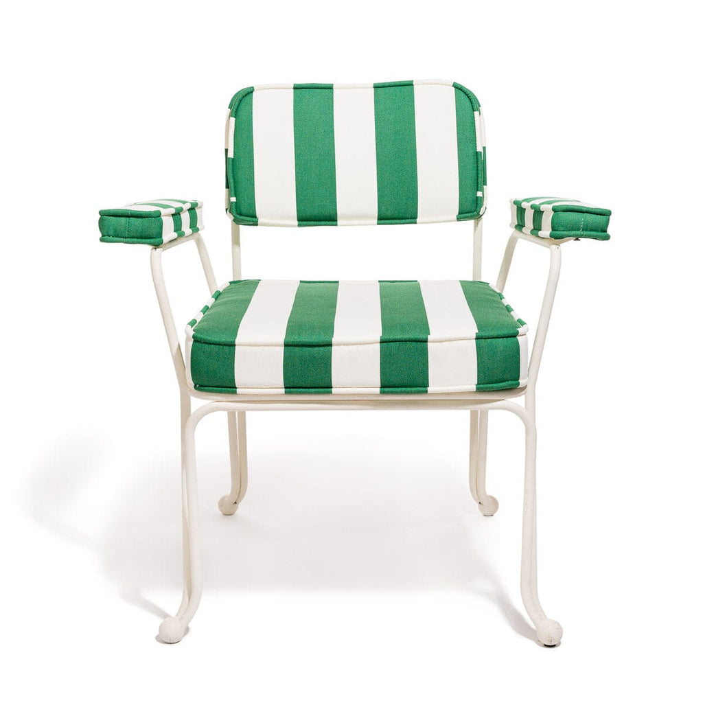 The Waterhouse Dining Chair in Crew Canyon Green Stripe | Antique White Frame Bundle Business & Pleasure Co. 