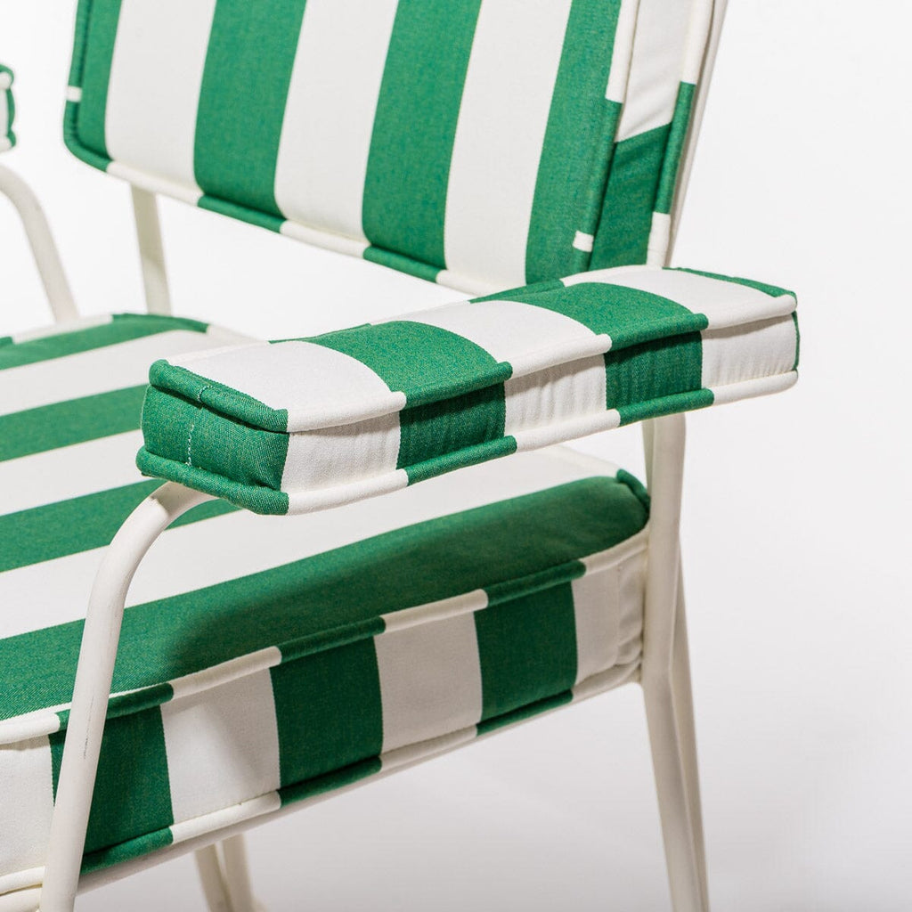 The Waterhouse Dining Chair in Crew Canyon Green Stripe | Antique White Frame Bundle Business & Pleasure Co. 