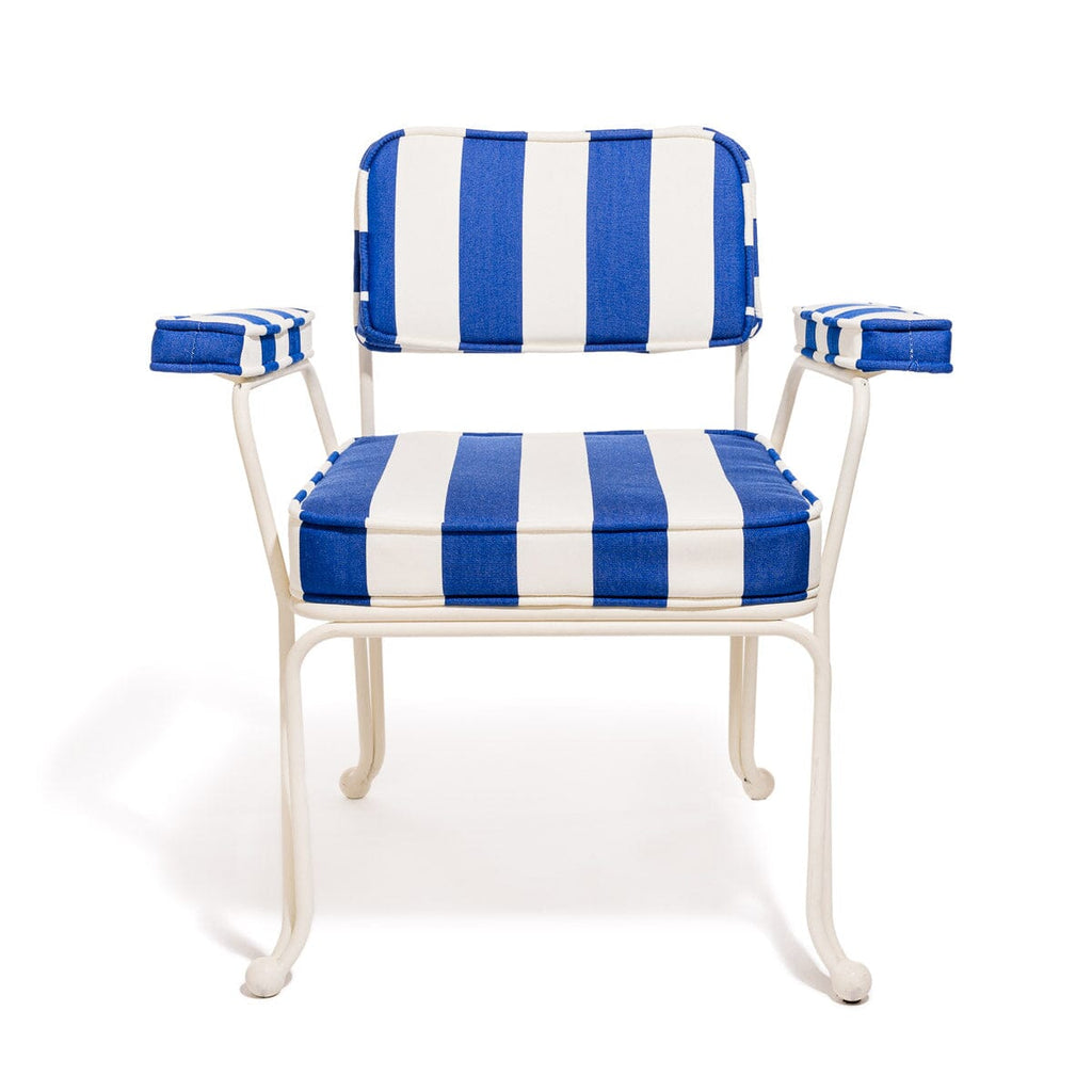 The Waterhouse Dining Chair in Crew Mediterranean Blue Stripe | Antique White Frame Bundle Business & Pleasure Co. 