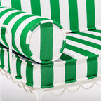 The Al Fresco Love Seat in Crew Canyon Green Stripe | Antique White Frame Bundle Business & Pleasure Co. 