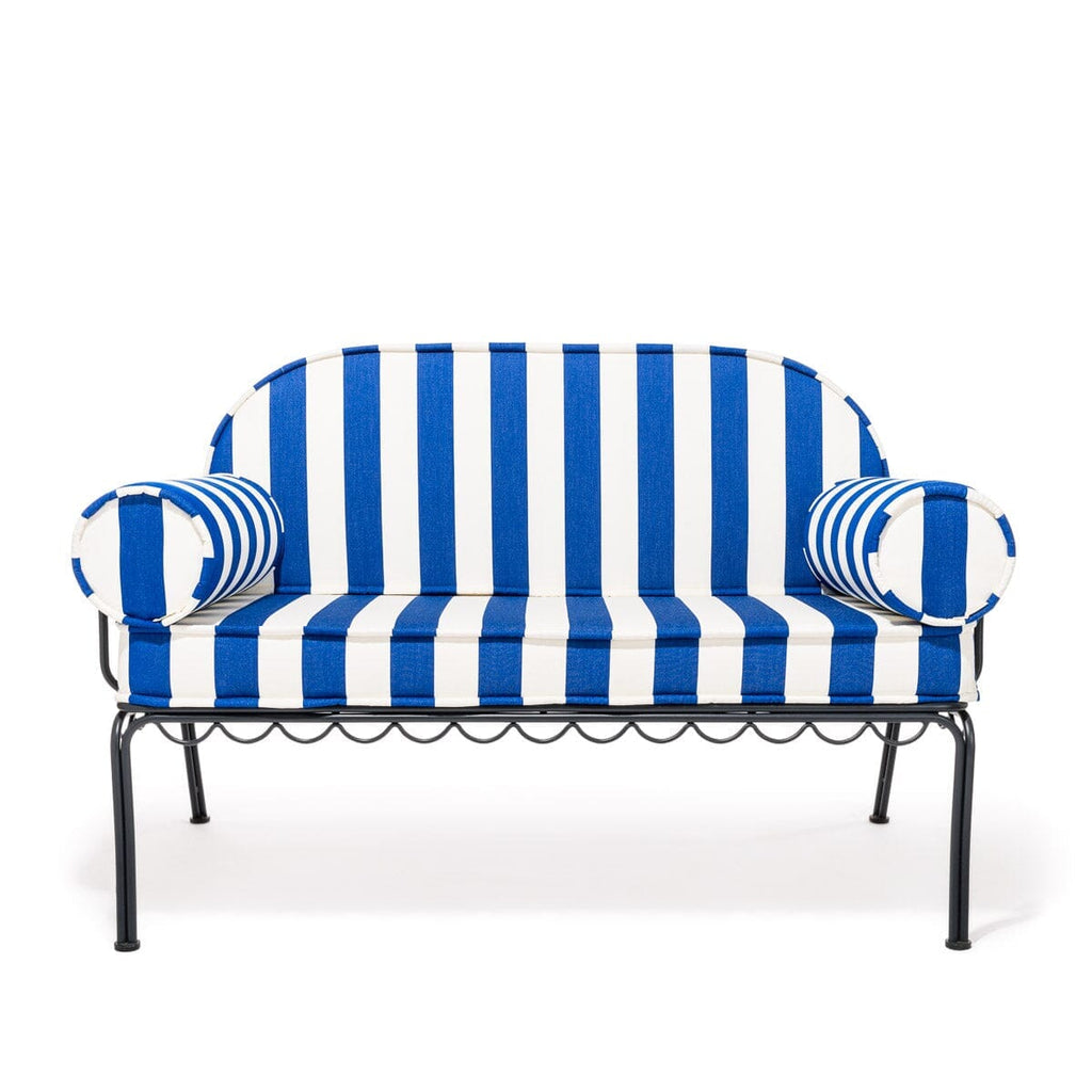 The Al Fresco Love Seat in Crew Mediterranean Blue Stripe | Vintage Black Frame Bundle Business & Pleasure Co. 