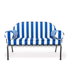 The Al Fresco Love Seat in Crew Mediterranean Blue Stripe | Vintage Black Frame Bundle Business & Pleasure Co. 
