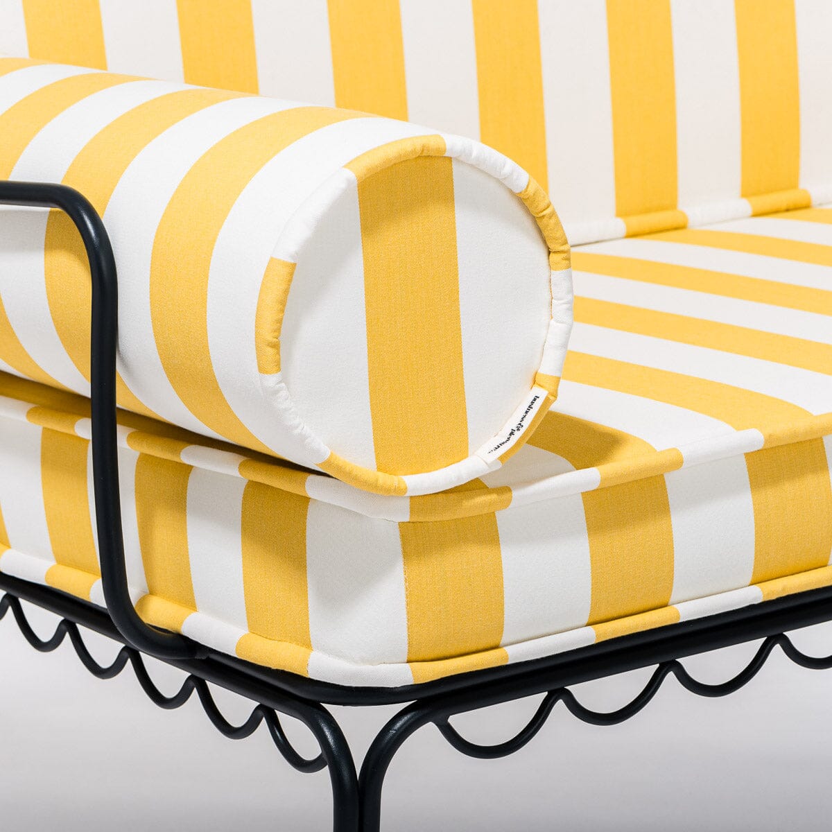 The Al Fresco Love Seat Slip Cover Set - Crew Mimosa Yellow Stripe Al Fresco Love Seat Cushion Set Business & Pleasure Co. 