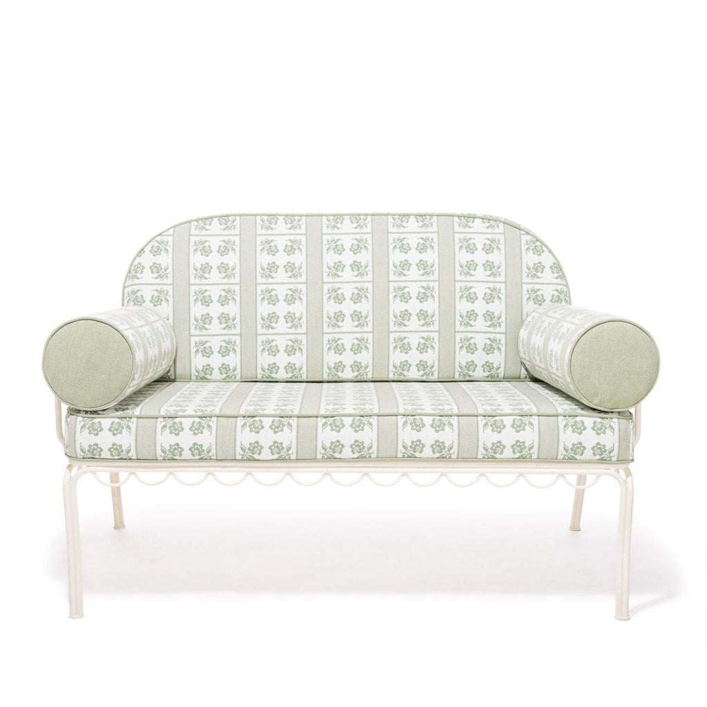 The Al Fresco Love Seat x Julia Berolzheimer in Jacquard Green | Antique White Frame Al Fresco Bundle Business & Pleasure Co. 