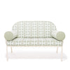 Swatch for The Al Fresco Love Seat x Julia Berolzheimer in Jacquard Green | Antique White Frame