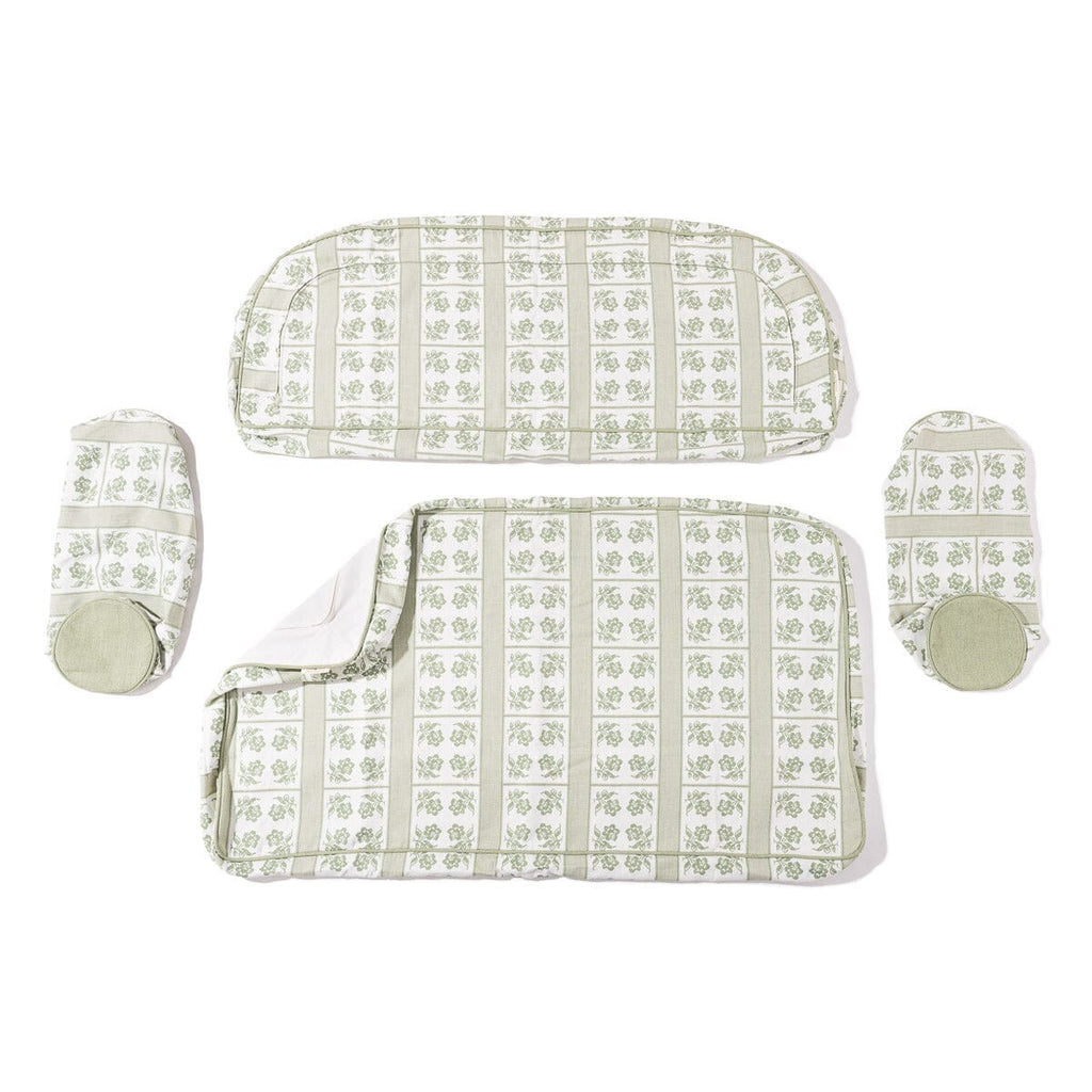 The Al Fresco Love Seat Slip Cover Set x Julia Berolzheimer in Jacquard Green Al Fresco Love Seat Slip Cover Set B&P Co. x Julia Berolzheimer 