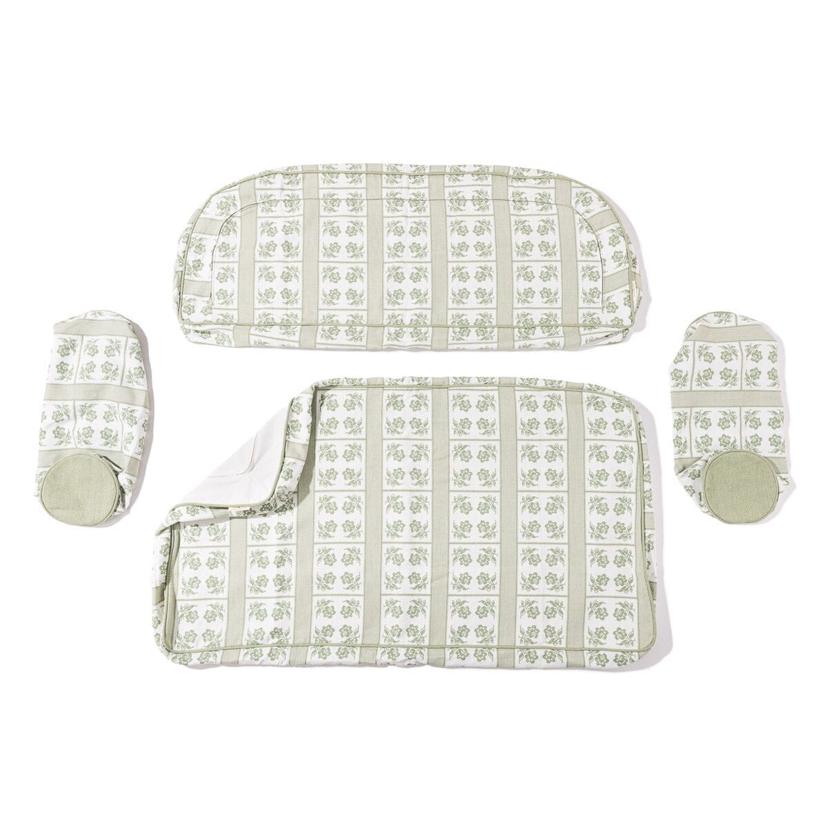 The Al Fresco Love Seat Slip Cover Set x Julia Berolzheimer in Jacquard Green Al Fresco Love Seat Slip Cover Set B&P Co. x Julia Berolzheimer 