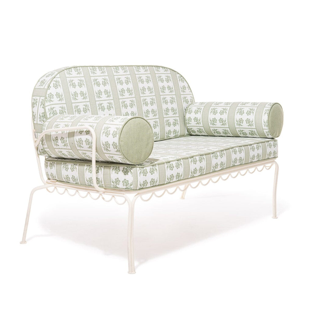 The Al Fresco Love Seat x Julia Berolzheimer in Jacquard Green | Antique White Frame Al Fresco Bundle Business & Pleasure Co. 