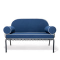 Blue sofa with black metal frame on a white background