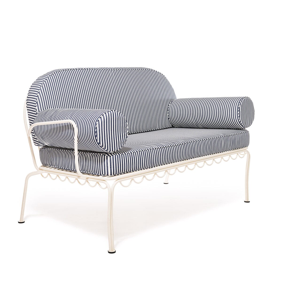 The Al Fresco Love Seat in Lauren's Navy Stripe | Antique White Frame Bundle Business & Pleasure Co. 