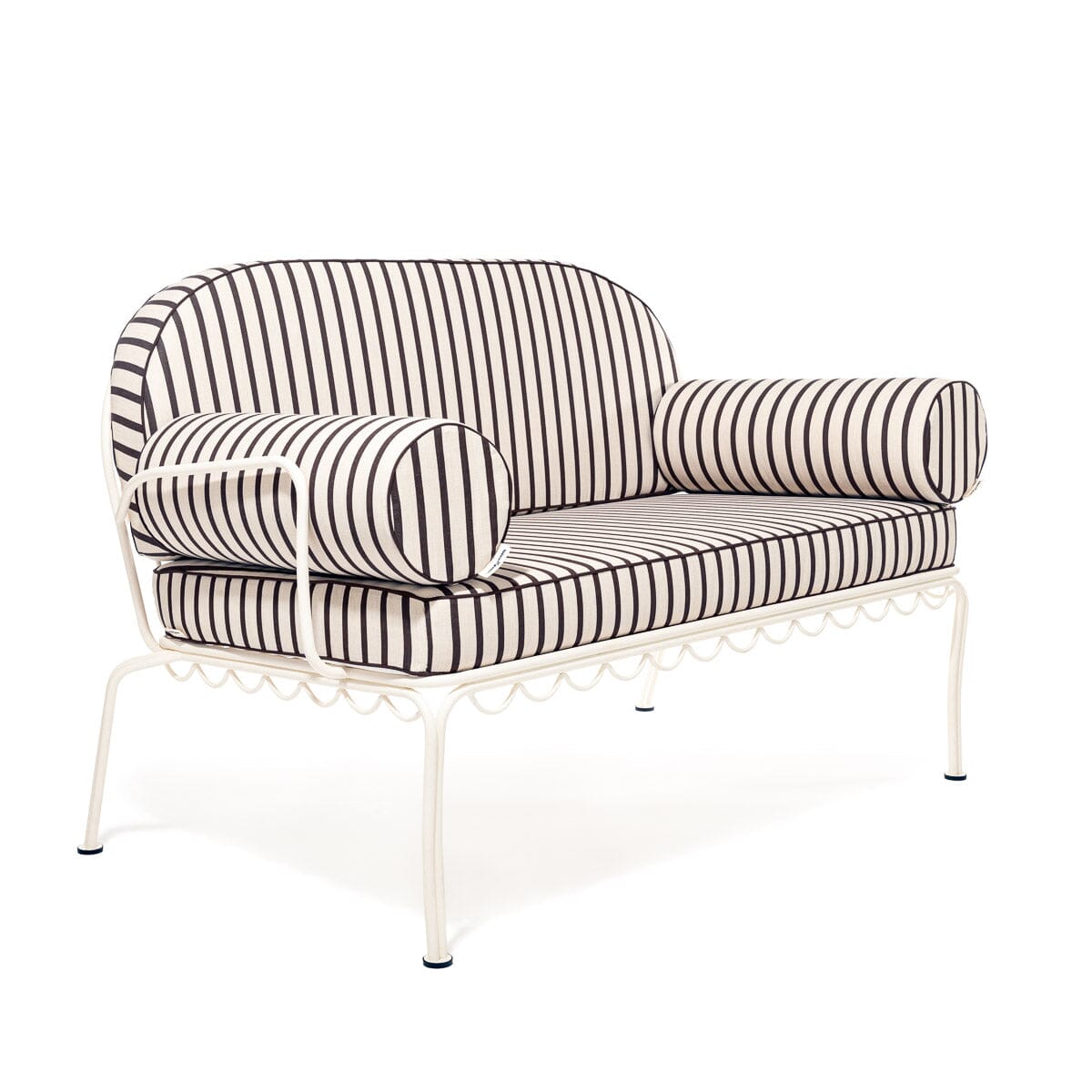 The Al Fresco Love Seat in Monaco Black Stripe | Antique White Frame Bundle Business & Pleasure Co. 