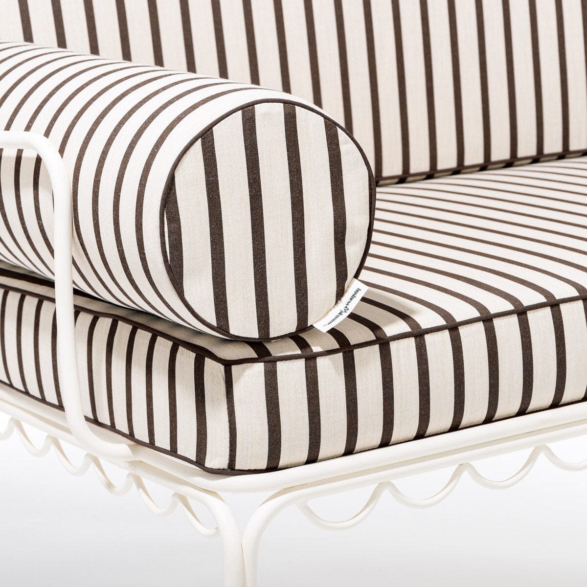 The Al Fresco Love Seat in Monaco Black Stripe | Antique White Frame Bundle Business & Pleasure Co. 