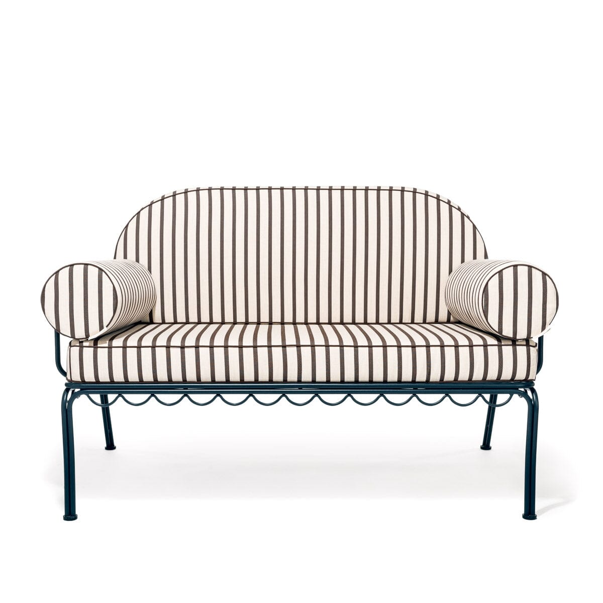 The Al Fresco Love Seat in Monaco Black Stripe | Vintage Black Frame Bundle Business & Pleasure Co. 