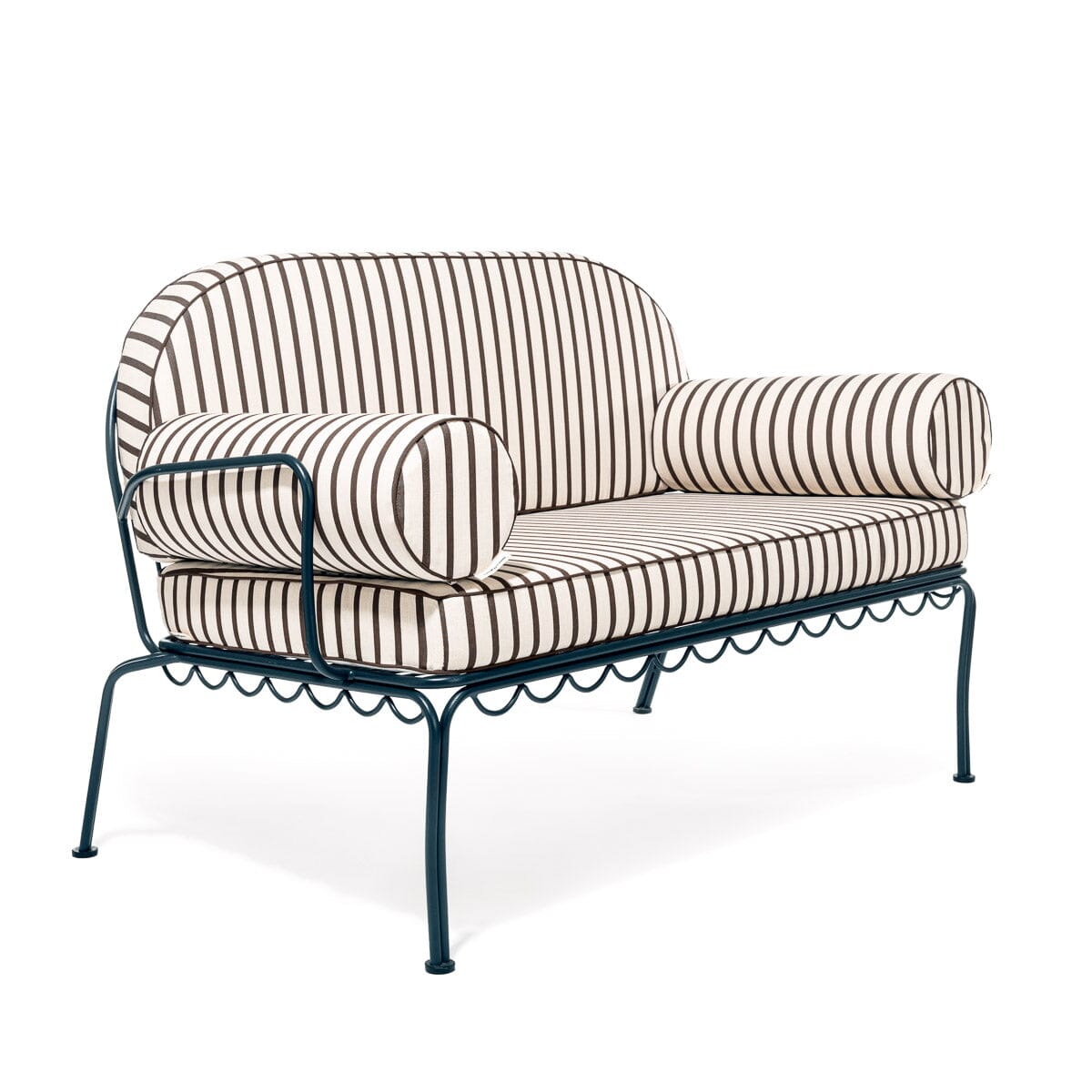 The Al Fresco Love Seat in Monaco Black Stripe | Vintage Black Frame Bundle Business & Pleasure Co. 