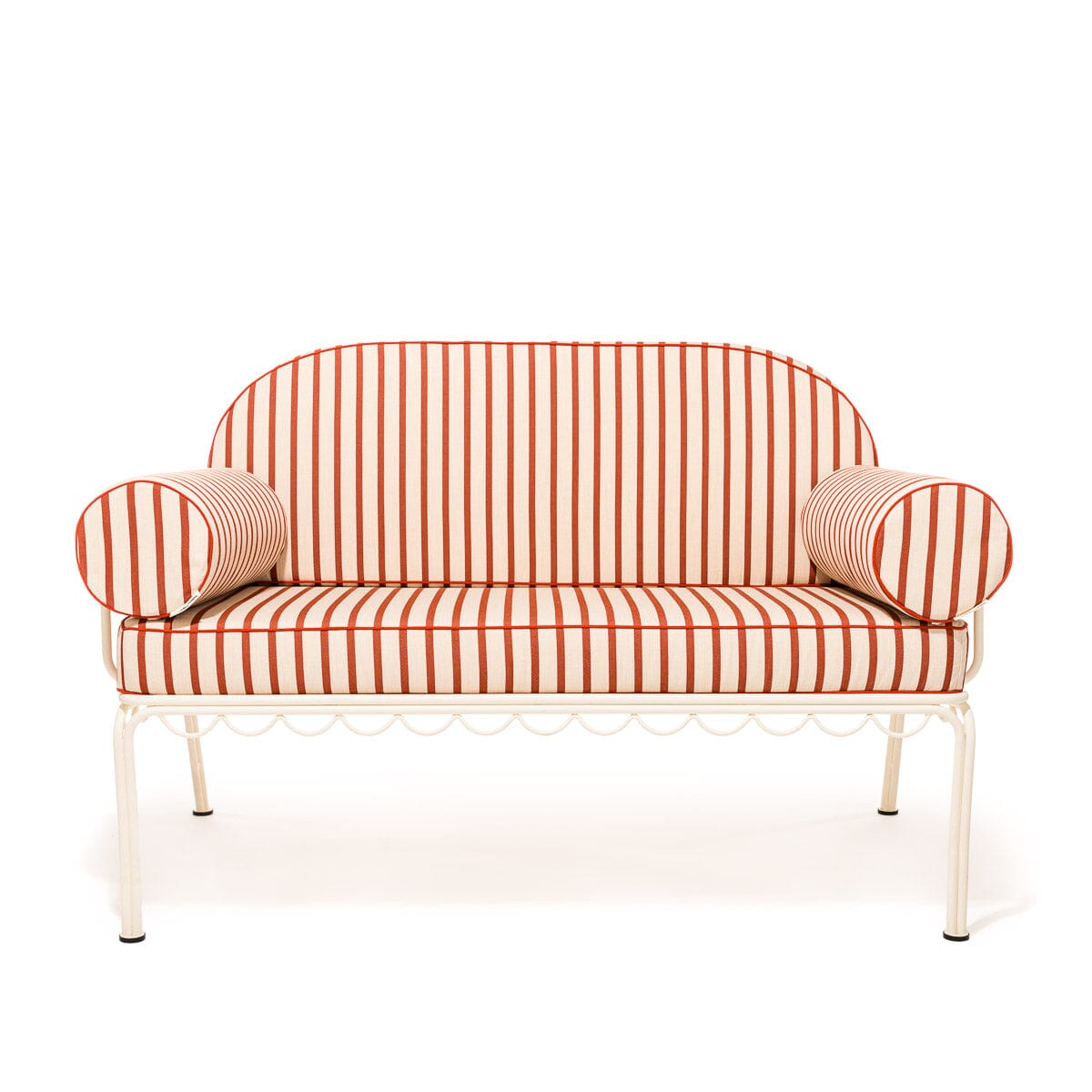 The Al Fresco Love Seat in Monaco Le Sirenuse Stripe | Antique White Frame Bundle Business & Pleasure Co. 