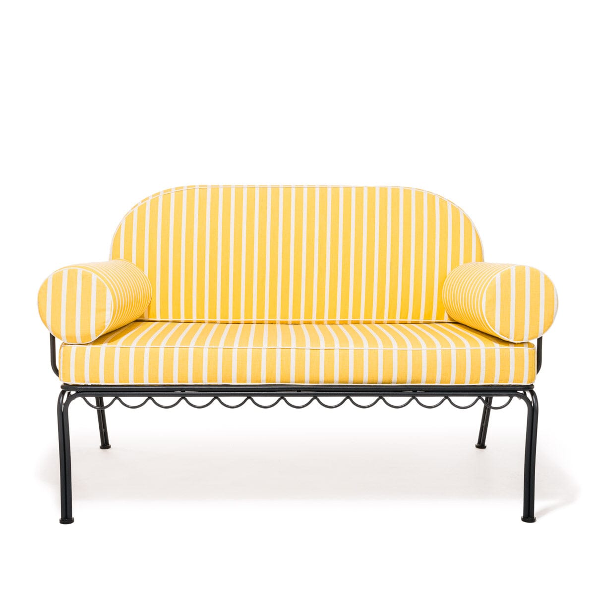 The Al Fresco Love Seat in Monaco Mimosa Stripe | Vintage Black Frame Bundle Business & Pleasure Co. 