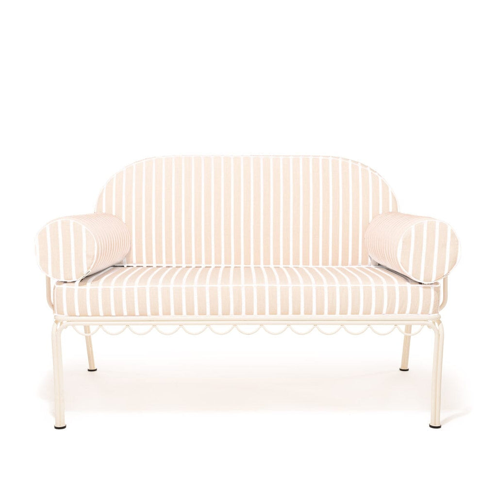 The Al Fresco Love Seat in Monaco Natural Stripe | Antique White Frame Bundle Business & Pleasure Co. 