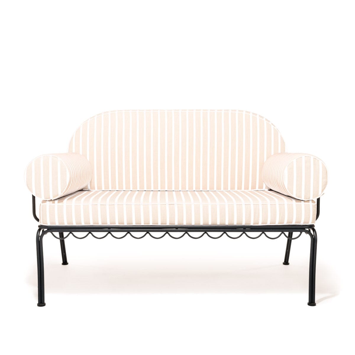 The Al Fresco Love Seat in Monaco Natural Stripe | Vintage Black Frame Bundle Business & Pleasure Co. 