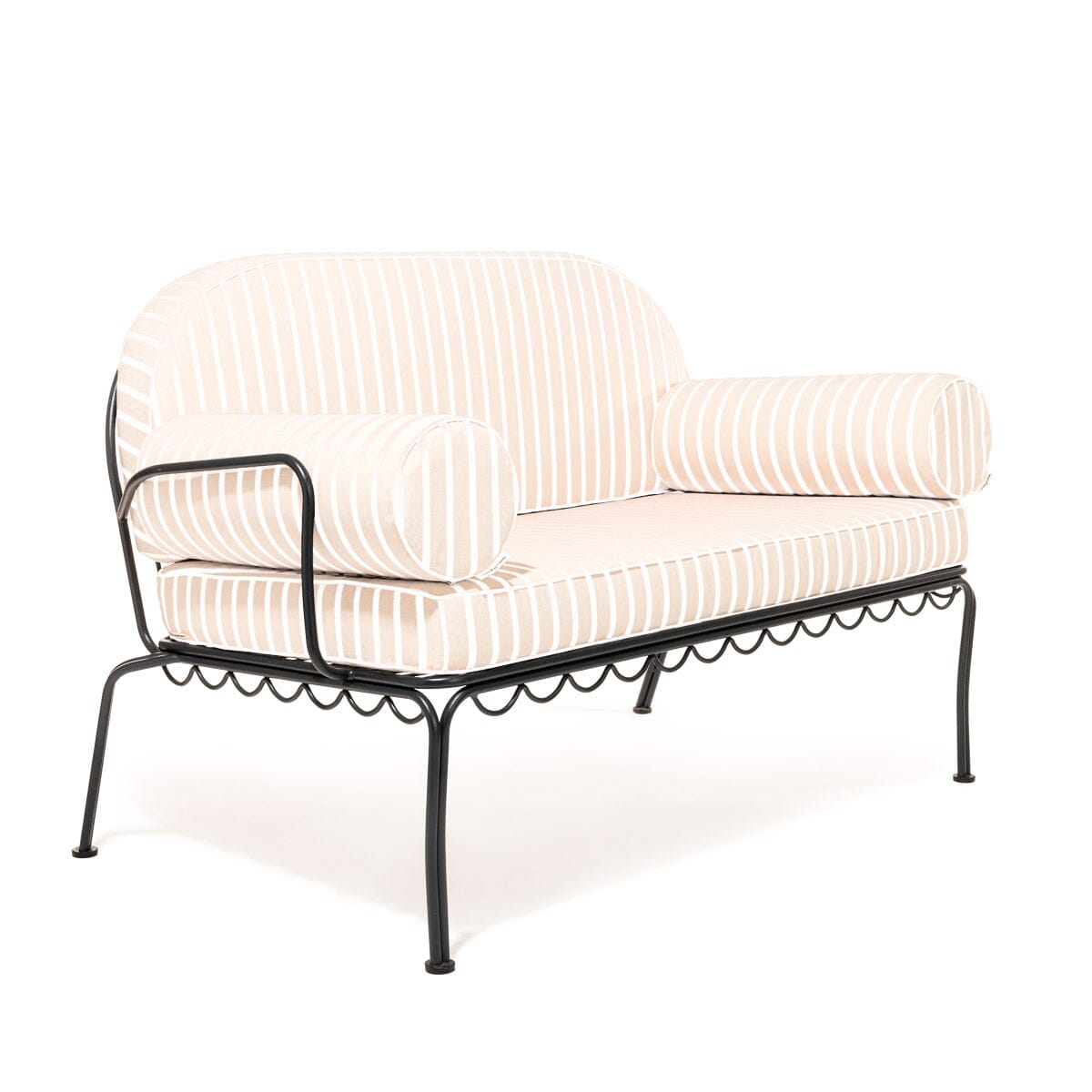 The Al Fresco Love Seat in Monaco Natural Stripe | Vintage Black Frame Bundle Business & Pleasure Co. 