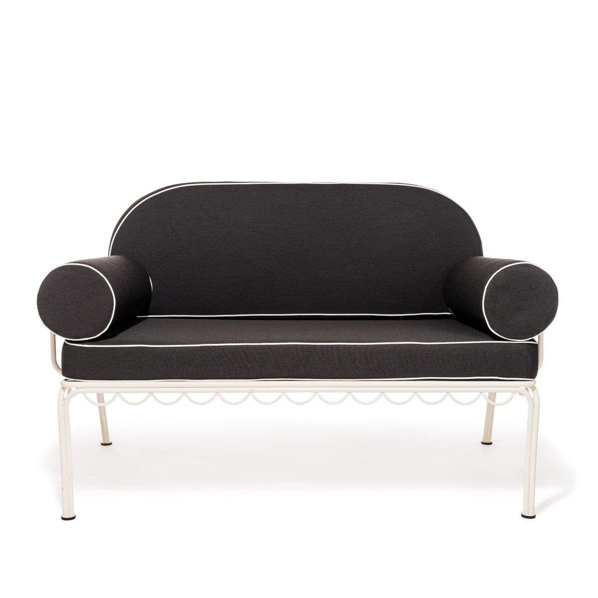 The Al Fresco Love Seat in Rivie Black | Antique White Frame Bundle Business & Pleasure Co. 