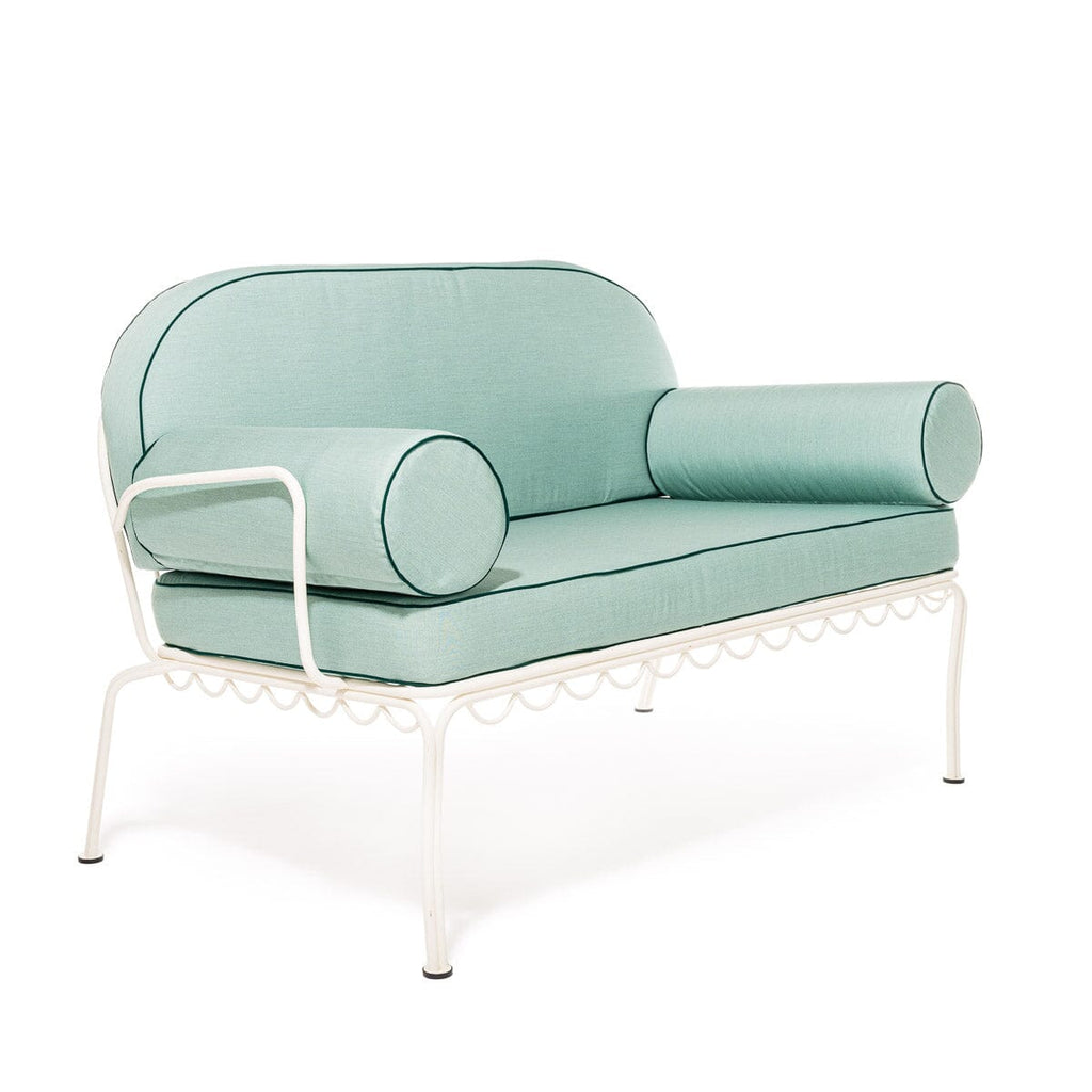The Al Fresco Love Seat in Rivie Green | Antique White Frame Bundle Business & Pleasure Co. 