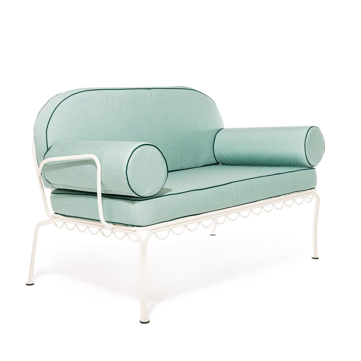 The Al Fresco Love Seat in Rivie Green | Antique White Frame Bundle Business & Pleasure Co. 