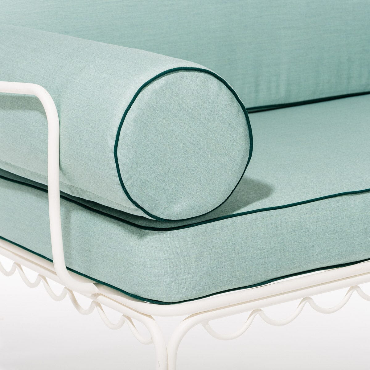 The Al Fresco Love Seat in Rivie Green | Antique White Frame Bundle Business & Pleasure Co. 