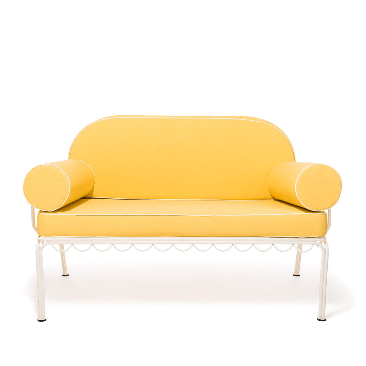 The Al Fresco Love Seat in Rivie Mimosa | Antique White Frame Bundle Business & Pleasure Co. 