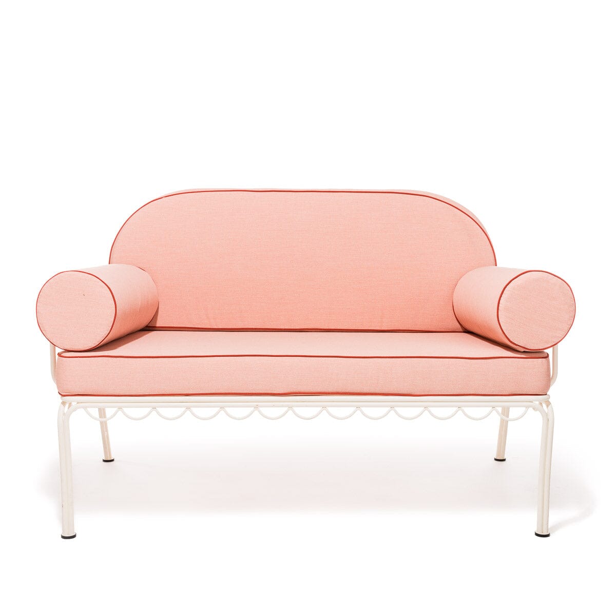 The Al Fresco Love Seat in Rivie Pink | Antique White Frame Bundle Business & Pleasure Co. 