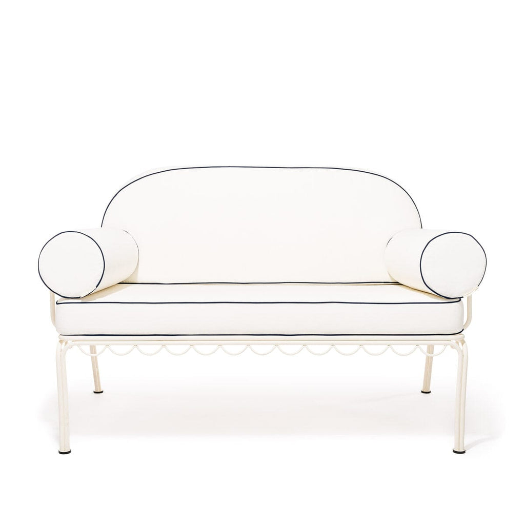 The Al Fresco Love Seat in Rivie White | Antique White Frame Bundle