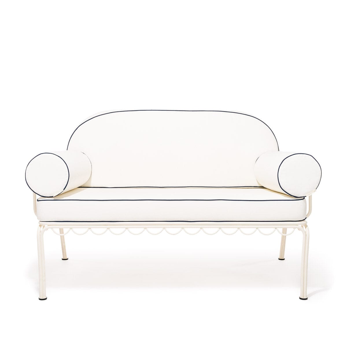 The Al Fresco Love Seat in Rivie White | Antique White Frame Bundle Business & Pleasure Co. 