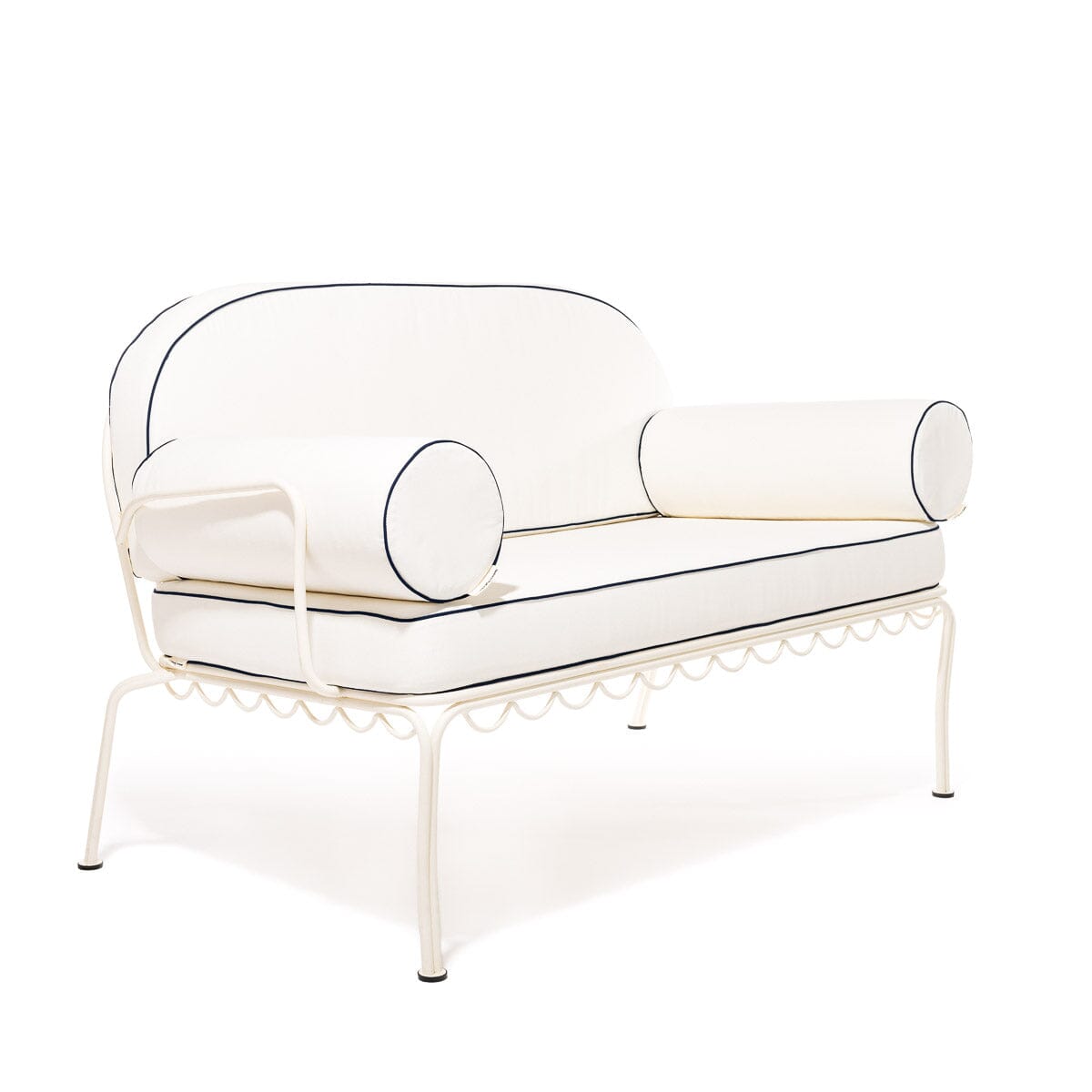 The Al Fresco Love Seat in Rivie White | Antique White Frame Bundle Business & Pleasure Co. 