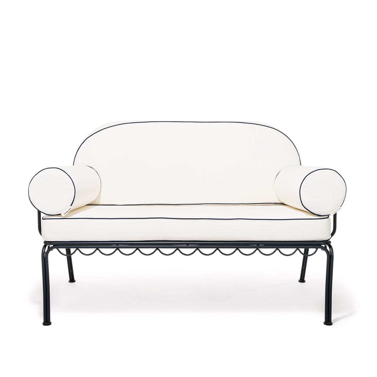 The Al Fresco Love Seat in Rivie White | Vintage Black Frame Bundle Business & Pleasure Co. 