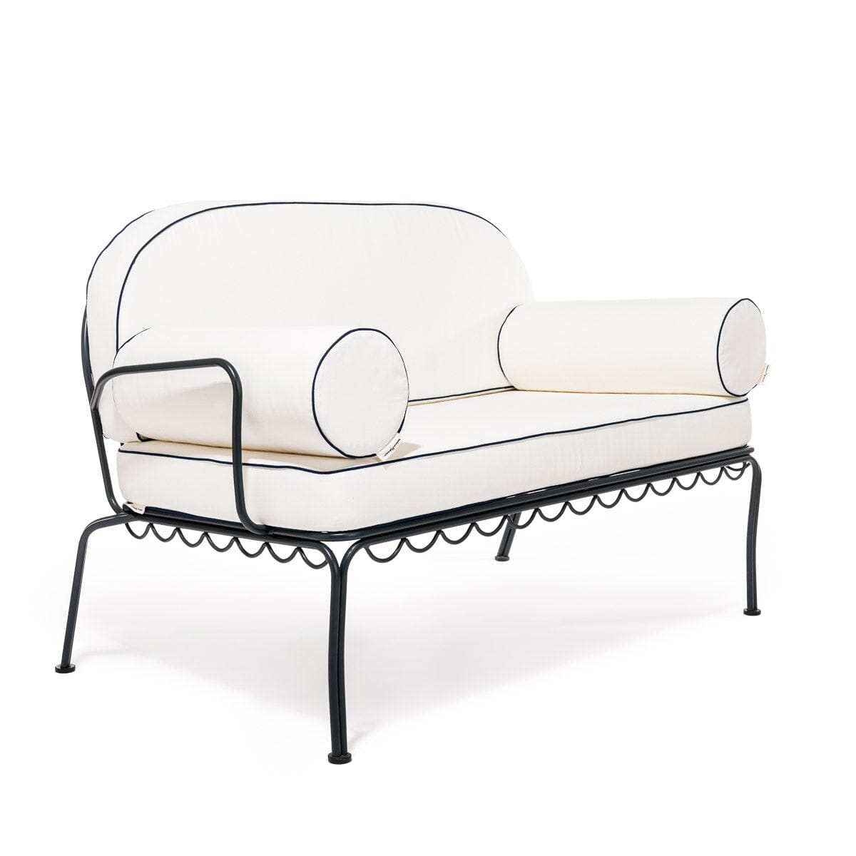 The Al Fresco Love Seat in Rivie White | Vintage Black Frame Bundle Business & Pleasure Co. 