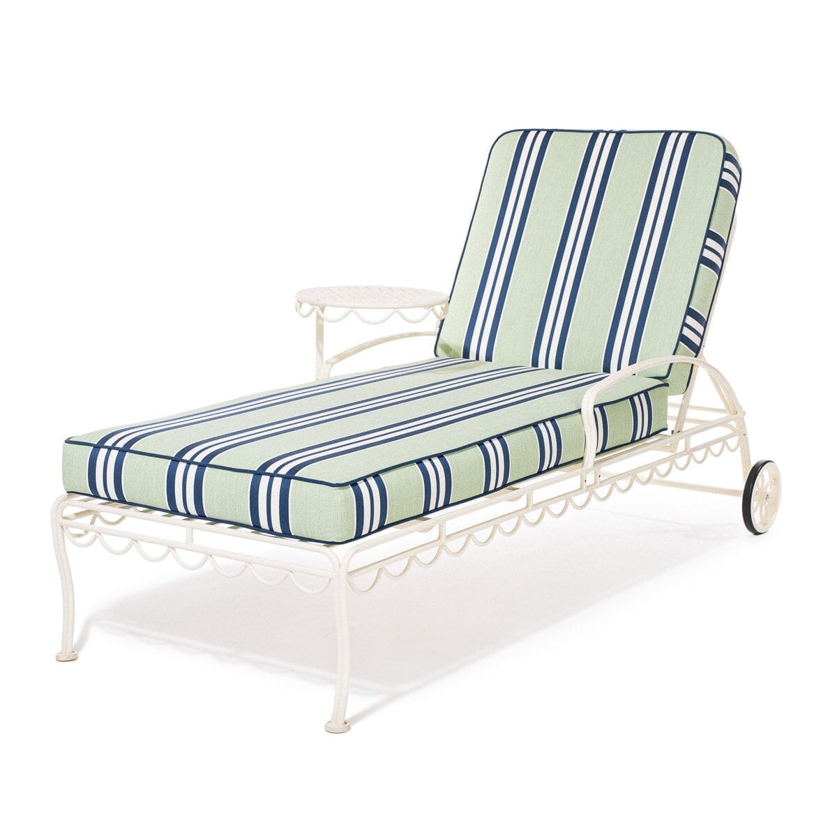 The Al Fresco Sun Lounger x Julia Berolzheimer in Green Stripes | Antique White Frame Bundle Business & Pleasure Co. 