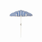 The Crew Mediterranean Blue Stripe Club Umbrella by Business & Pleasure Co with Antique White Pole and Metal Crank Tilt