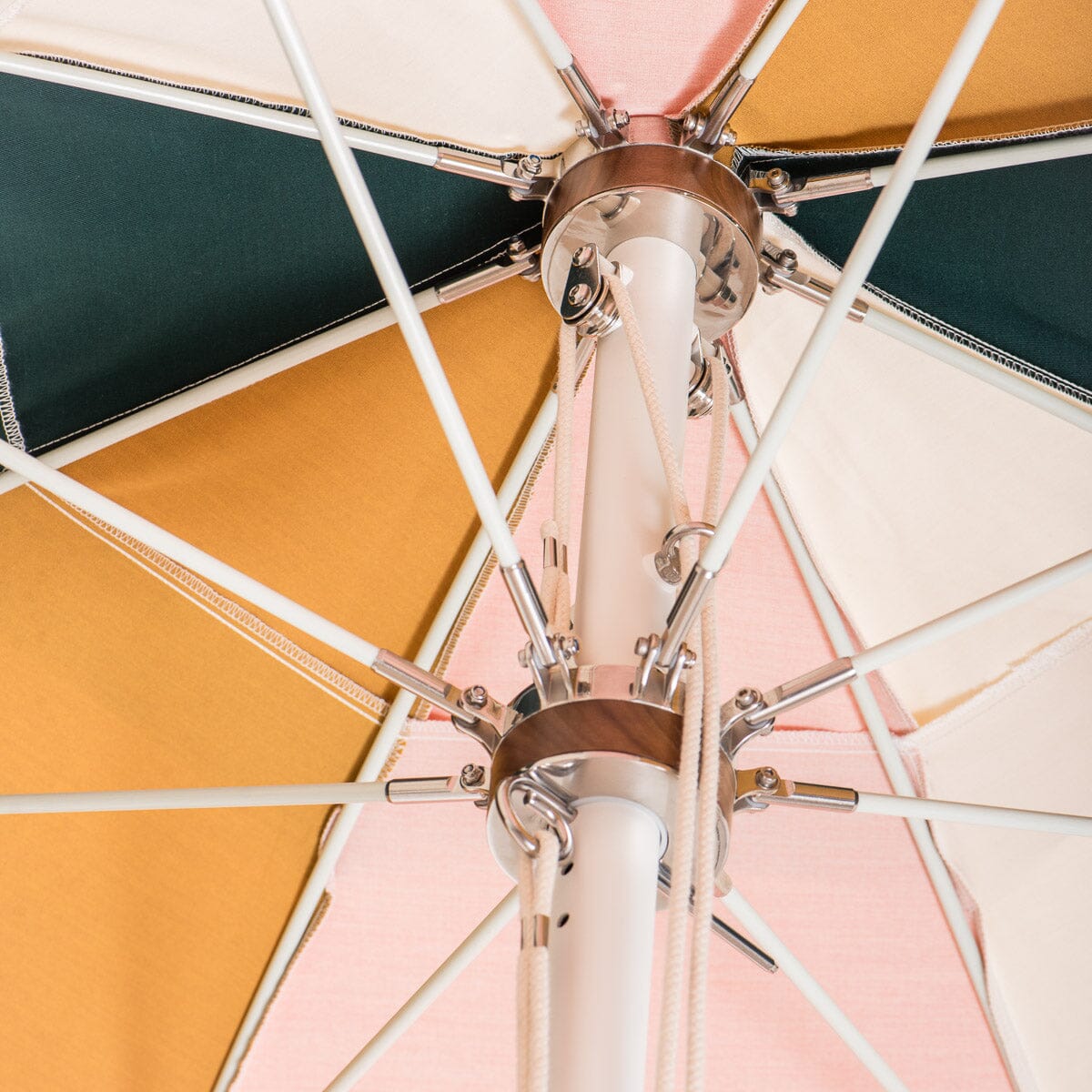 close up of hardware on colorful umbrella