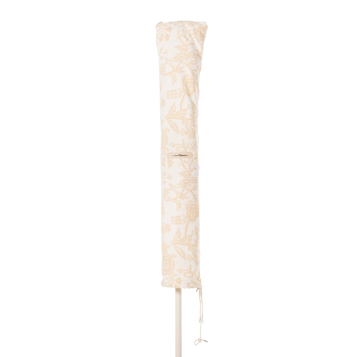 Beige & white floral patio umbrella on a white background