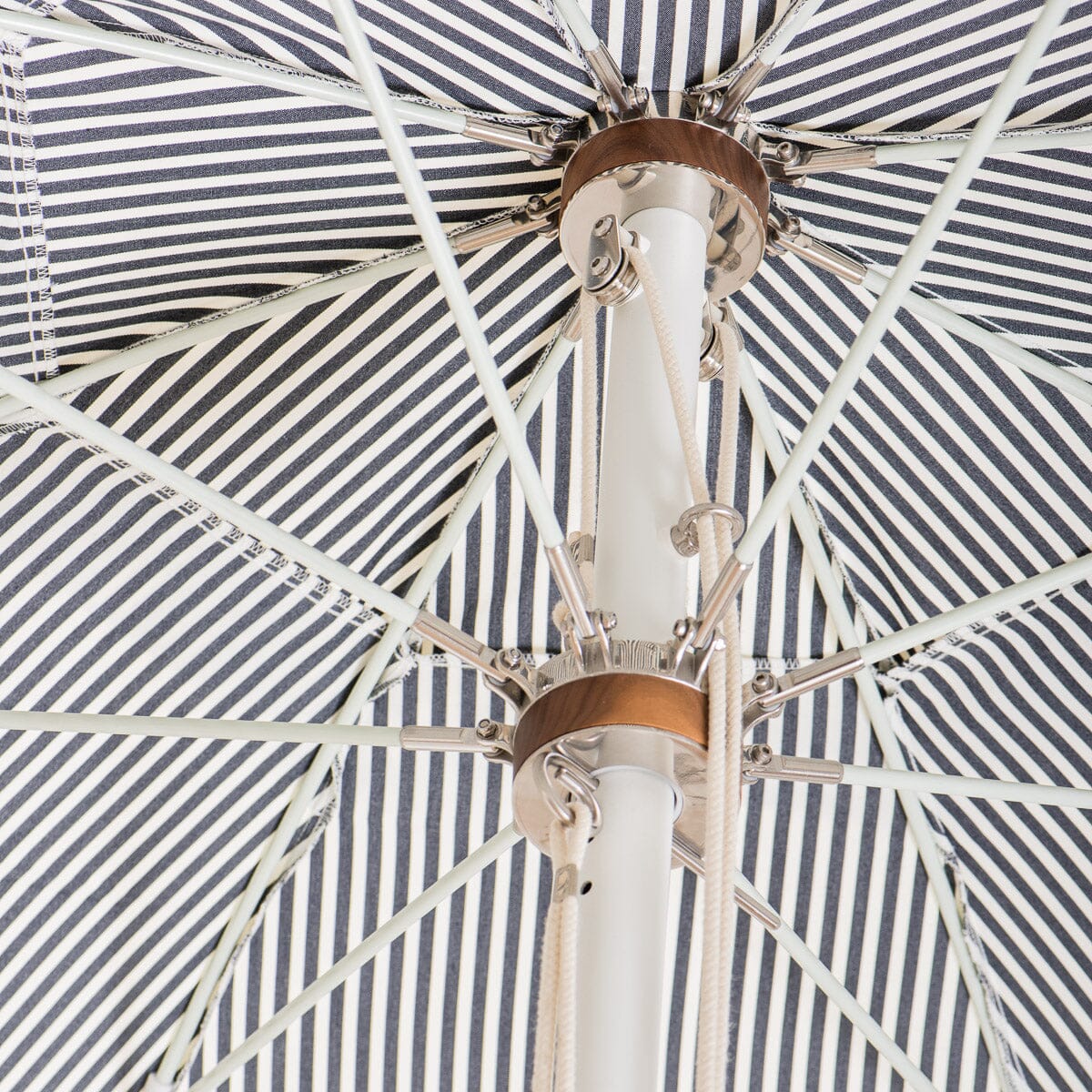 navy stripe umbrella hardware close up