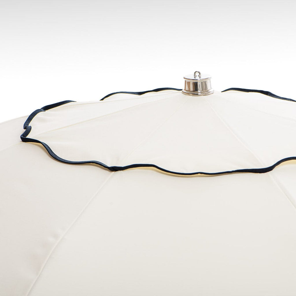 chrome top cap detail of rivie white patio umbrella
