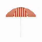The Patio Umbrella in Terry Terracotta Stripe by Business & Pleasure Co. features a red and slightly pink/taupe stripe dome canopy in our new pleasuretex® fabrication with a white pole. Made for your home, patio, outdoor dining experiences.