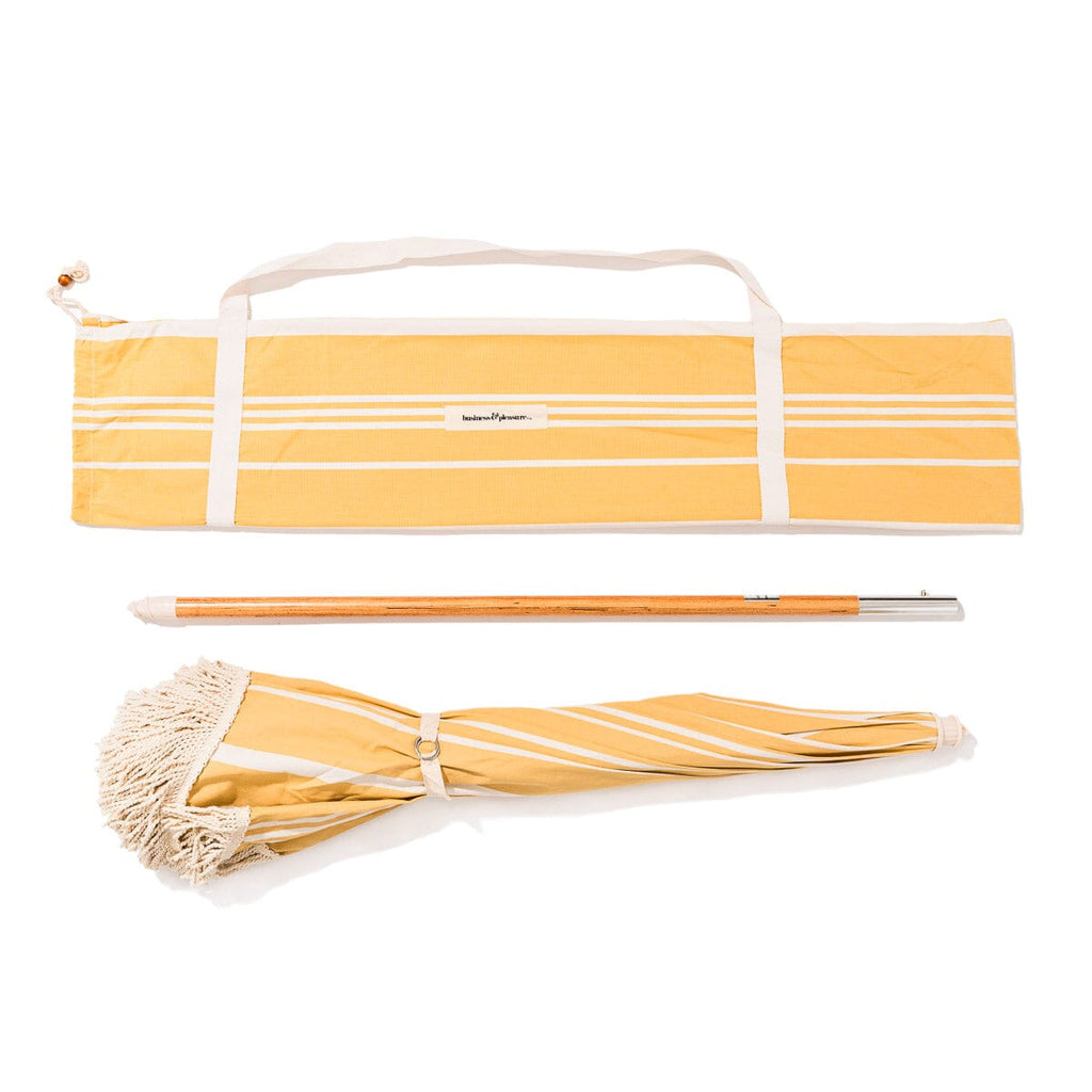 The Rio Fringed Umbrella - Vintage Yellow Stripe Rio Fringed Umbrella Business & Pleasure Co. 